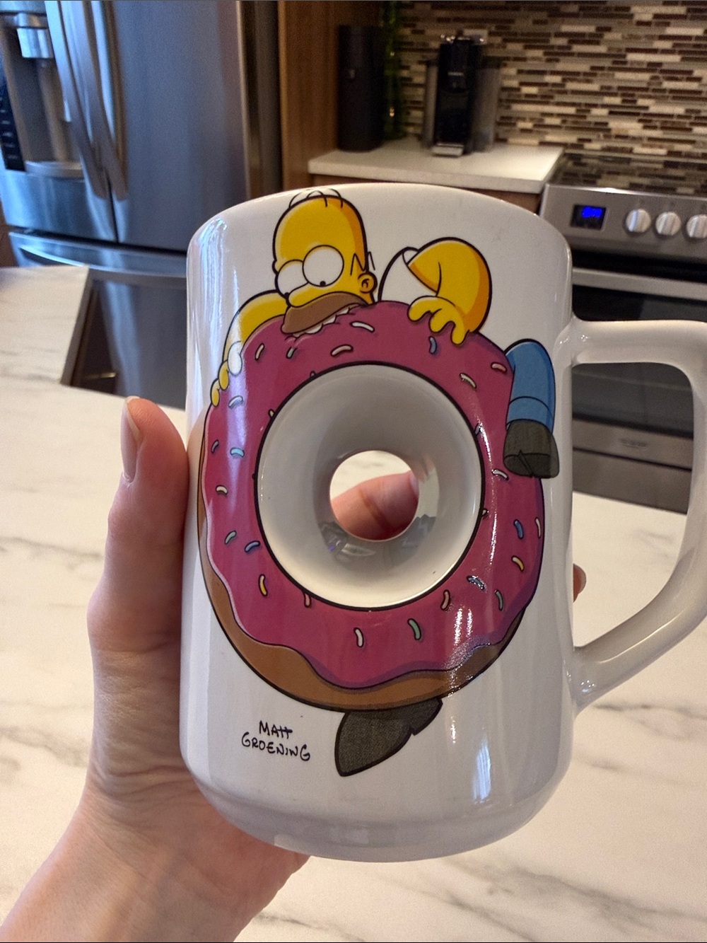 Homer Simpson mug with Pink Donut and big whole